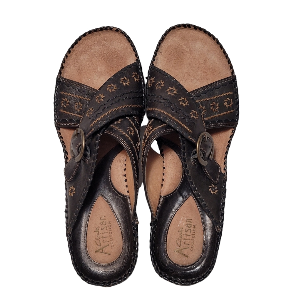 Clarks Artisan Women's Brown Leather Wedge Sandals - Picture 5 of 10